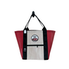 A Large upcycled red and white tote bag - Front View