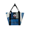 A Large upcycled blue and white tote bag - Front View